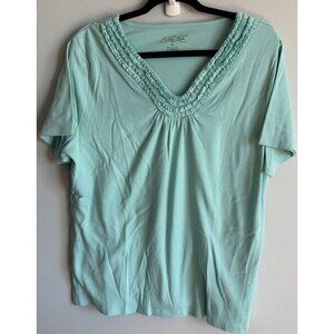 Crystal Kobe Womens Mint Green Short Sleeve Ruffle V-Neck Tee 2X Basic Casual
